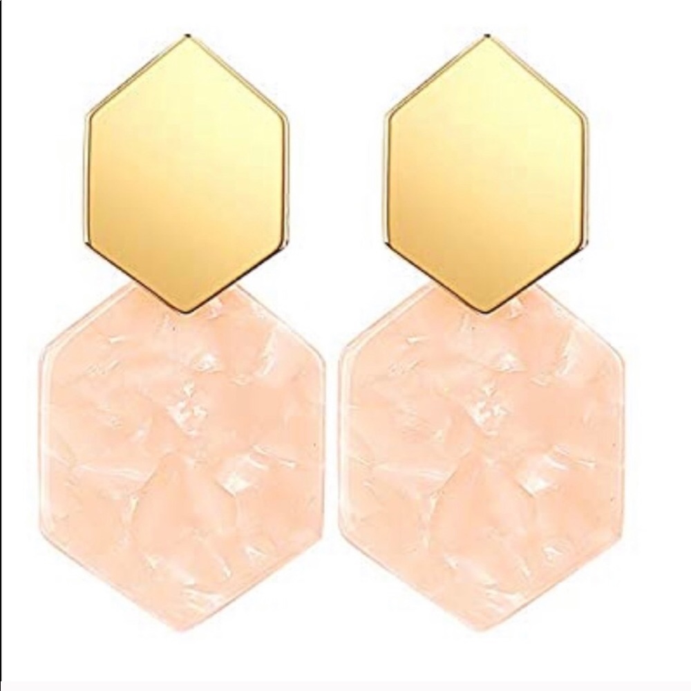 🖤 Hexagon Resin Earrings - light pink marble